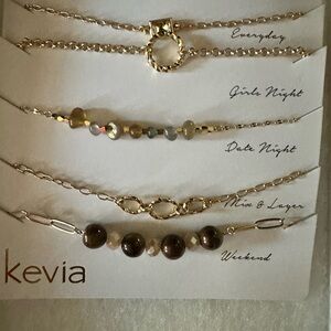 Kevia Gold-Tone Layered Bracelet Set with Neutral Accents Set of 5 - NEW